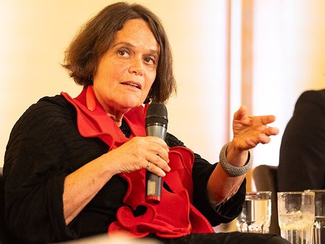 Zsófia Bán speaking on stage of Europe 24 at Literaturhaus Hamburg.© Daniel Müller