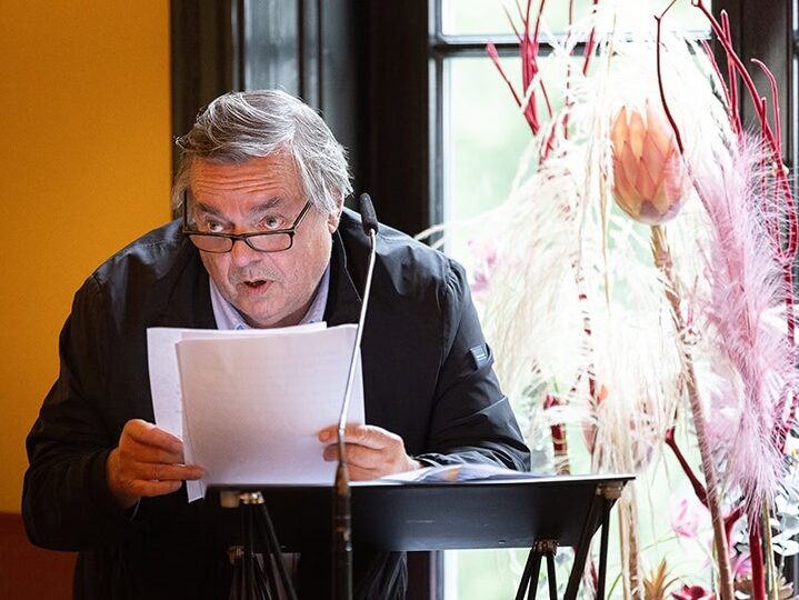 Drago Jančar speaking on stage of Europe 24 at Literaturhaus Hamburg.© Daniel Müller