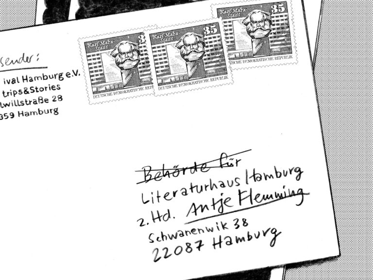 Illustration mit der neuen Anschrift von Antje Flemming auf einem Brief © Sascha HommerIllustration © Sascha Hommer